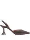 Amina Muaddi Leather Slingback Pumps Sculptural Heel In Gray