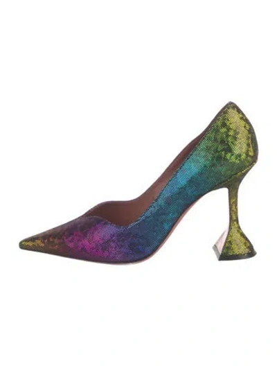 Pre-owned Amina Muaddi Colorblock Pattern Pumps In Blue