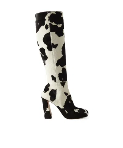 Amina Muaddi Cow-print Pony Hair Knee Boots In Black