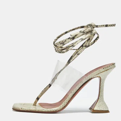 Pre-owned Amina Muaddi Cream/beige Water Snakes And Pvc Zula Sandals Size 38.5 In White