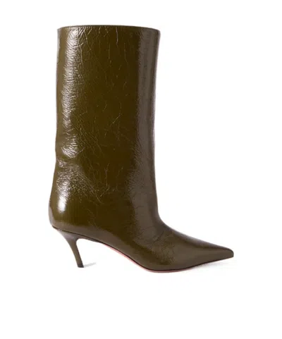 Amina Muaddi Crinkled-leather Boots In Brown