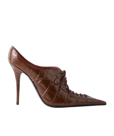 Amina Muaddi Kim 105 Croc-effect Leather Sandals In Brown