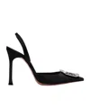 Amina Muaddi Black Satin Camelia Pumps In Black