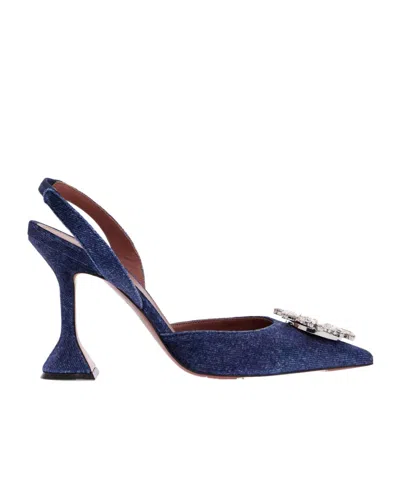 Amina Muaddi Crystal Buckle High-heeled Sandals In Blue