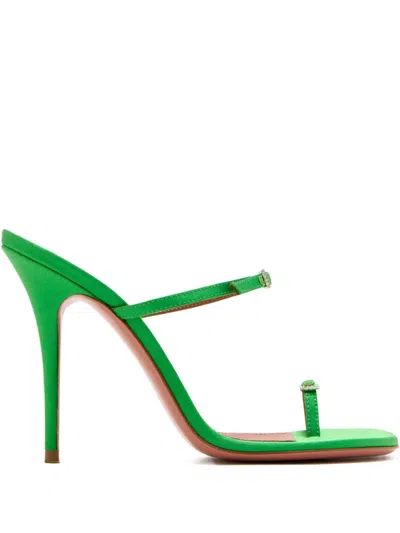 Amina Muaddi Crystal-buckle Satin Sandals In Green