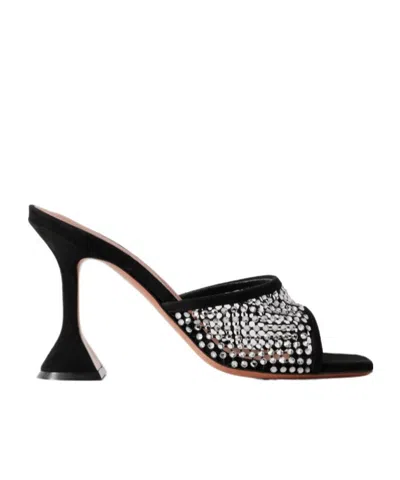 Amina Muaddi Crystal Decorated Mesh Mules In Black