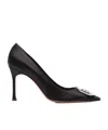 Amina Muaddi Crystal Decorated Pointed High Heels In Black