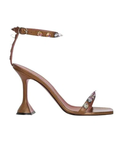 Amina Muaddi Crystal Decorated Sandals In Brown