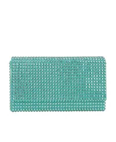 Amina Muaddi Crystal Decorated Satin Handbag In Blue