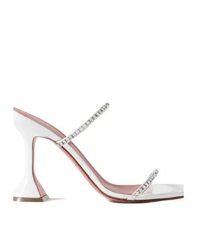 Amina Muaddi Crystal Decorative Patent Leather Mule Shoes In White