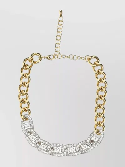 Amina Muaddi Crystal Embellished Chain Link Necklace In Gold