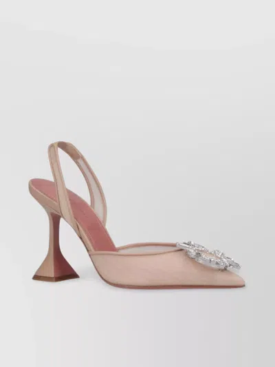 Amina Muaddi Crystal Embellished Pointed Toe Sculptural Heel Pumps In Neutral