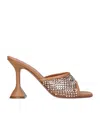 Amina Muaddi Tan Lupita Crystal Net Slipper Heeled Sandals