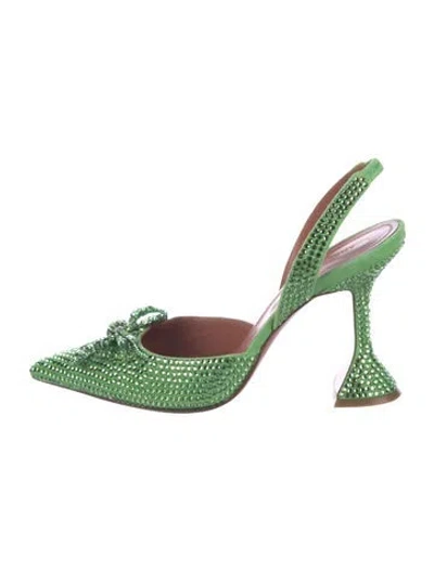 Pre-owned Amina Muaddi Crystal Patterned Slingback Pumps In Green