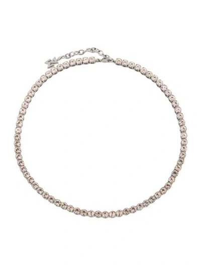 Pre-owned Amina Muaddi Crystal Tennis Necklace, 15.5" In Pink