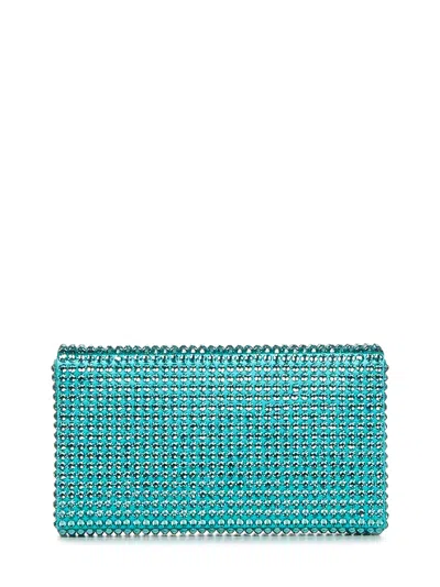 Amina Muaddi Crystal-embellished Clutch In Green