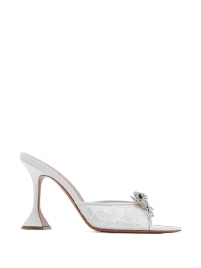 Amina Muaddi Crystal-embellished Lace Sandals In White