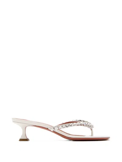 Amina Muaddi Crystal-embellished Leather Sandals In White