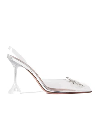 Amina Muaddi Crystal-embellished Pvc Slingback Pumps In White