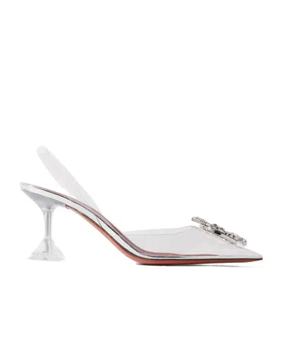 Amina Muaddi Crystal-embellished Pvc Slingback Pumps In White
