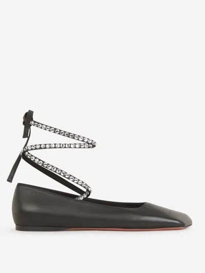 Amina Muaddi Ane Embellished Leather Ballet Flats In Black
