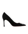 Amina Muaddi Camelia Pump 90 Satin Black White B In Black