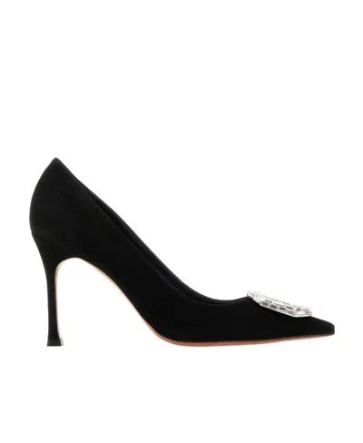 Amina Muaddi Camelia Pump 90 Satin Black White B
