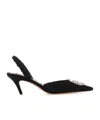 Amina Muaddi Camelia 60 Crystal-embellished Metallic Tweed Slingback Pumps In Black
