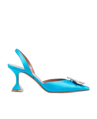 Amina Muaddi Cusp High-heeled Shoes In Baby Blue Satin