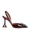 Amina Muaddi Begum Crystal Pointed Toe Slingback Pump In Brown