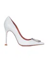 Amina Muaddi Camelia Pumps Embellished Detail Pointed Toe Stiletto In White