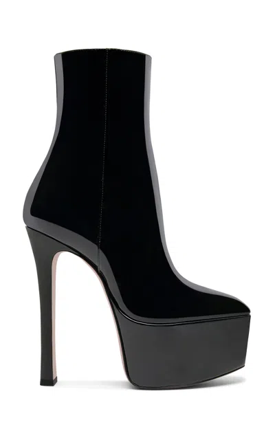 Amina Muaddi Cynthia Patent Leather Platform Booties In Black