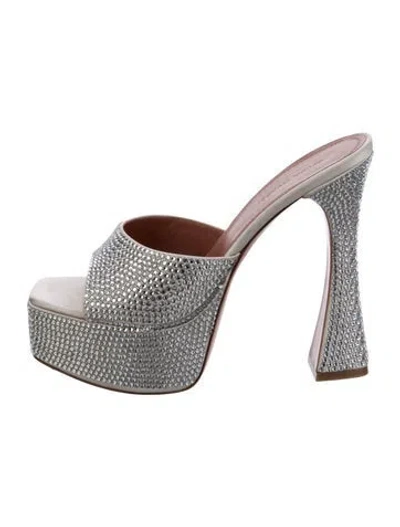Pre-owned Amina Muaddi Dalida Crystal Slides In Silver