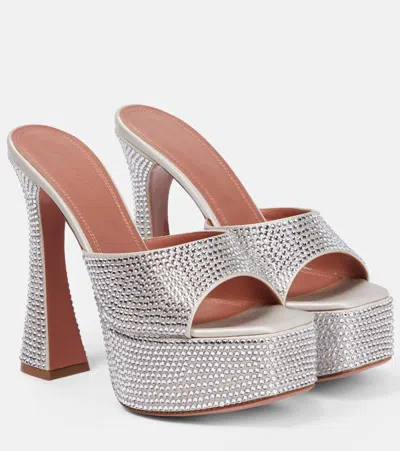Amina Muaddi Dalida Embellished Platform Mules In Silver