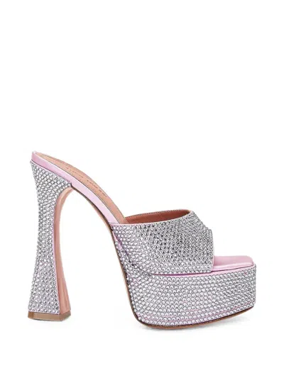 Amina Muaddi Dalida Crystal-embellished Satin Platform Mules In Blue