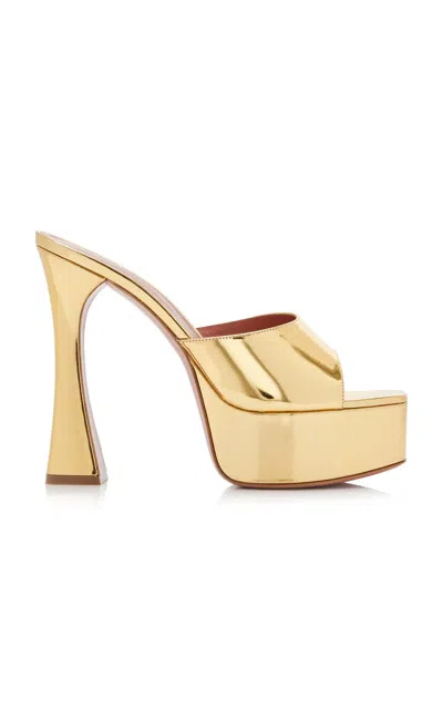 Amina Muaddi Dalida Patent Leather Platform Sandals In Gold