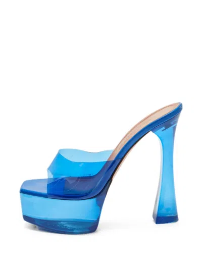 Pre-owned Amina Muaddi Dalida Platform Sandals In Blue