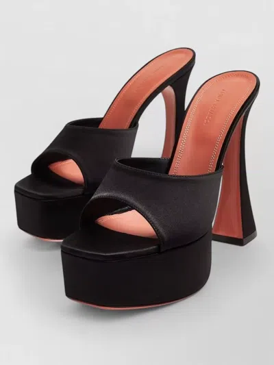 Amina Muaddi Dalida Satin Mules Block Heel Open Toe In Black