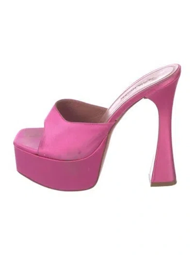 Pre-owned Amina Muaddi Dalida Satin Mules In Pink