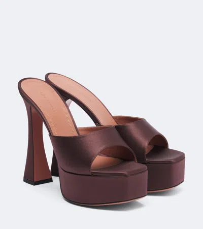 Amina Muaddi Dalida Satin Platform Mules In Burgundy