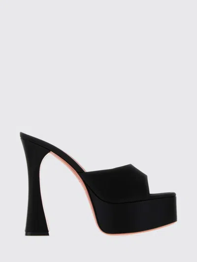 Amina Muaddi Dalida Satin Platform Mules With Spool Heel In Black