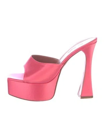 Pre-owned Amina Muaddi Dalida Satin Satin Slides In Pink