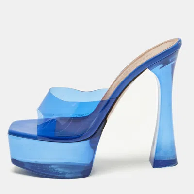 Pre-owned Amina Muaddi Dalida Size 37 Blue Pvc Platform Sandals