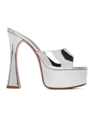 Amina Muaddi Dalida Mirrored-leather Platform Sandals In Silver