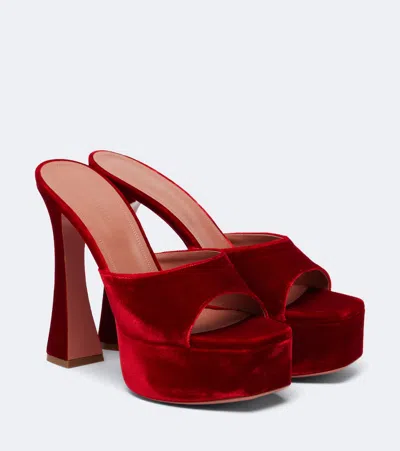 Amina Muaddi Dalida Velvet Mules In Red