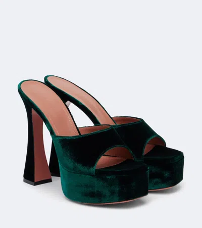 Amina Muaddi Dalida Velvet Platform Mules In Green