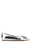 Amina Muaddi Silver Leather Camelia Ballerinas In Silver