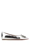 Amina Muaddi Silver Leather Camelia Ballerinas
