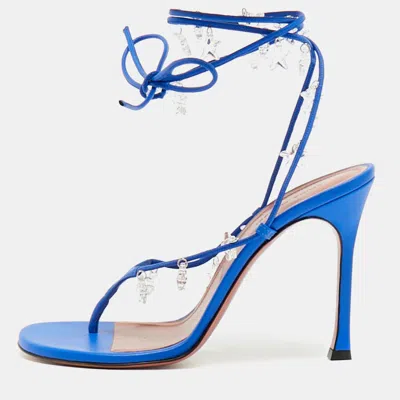 Pre-owned Amina Muaddi Daryl Size 39 Blue Leather Slide Sandals