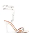 Amina Muaddi Debora 95 Lace Up Sandal In White & White Crystals